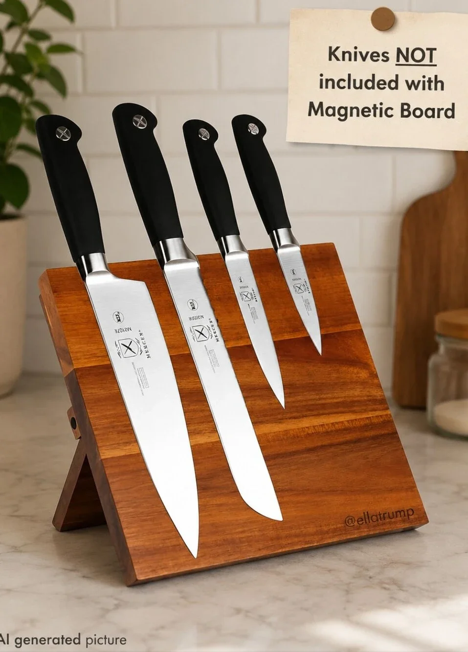 Culinary Acacia Magnetic Board knives NOT included approx 10x9x1